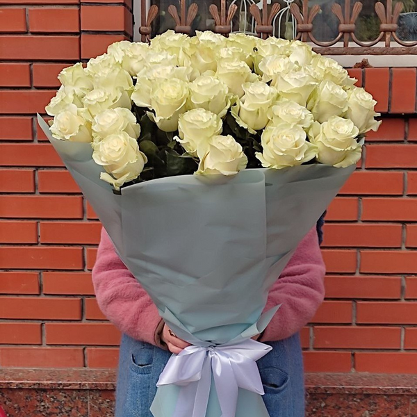 Букет 101 Біла Троянда 2460 фото